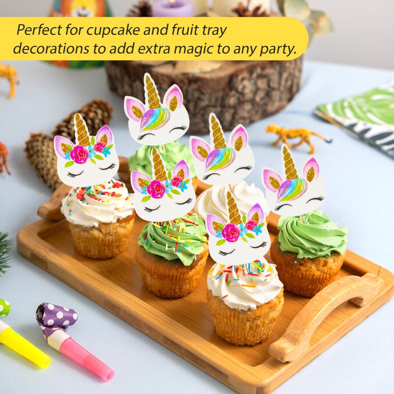 Coopache 48 Pieces Rainbow Unicorn Cupcake Toppers, Cupcake Picks Cake Decorations, Double Sided Unicorn Cake Topper Set Birthday Baby Shower Party Supplies - Image 4